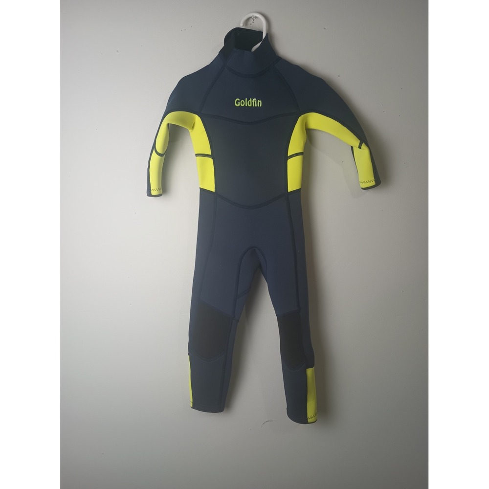 Goldfin Kids Wetsuit Navy Blue Neon Yellow 2mm Neoprene Full Body Size 2
